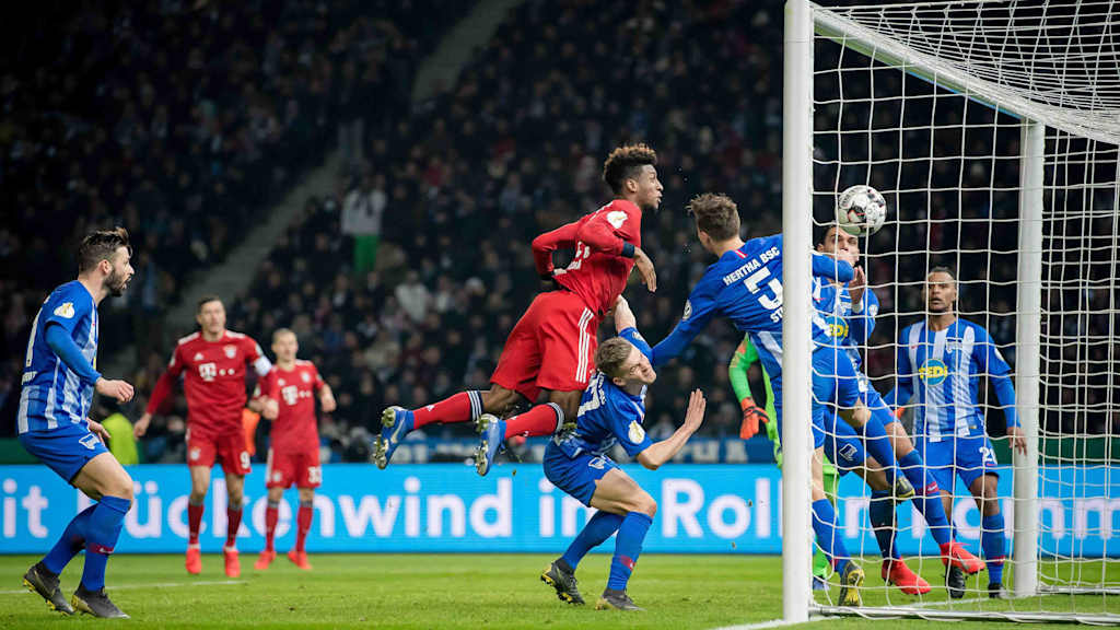 Kingsley Coman heads home in extra time to make it 3-2 against Hertha
