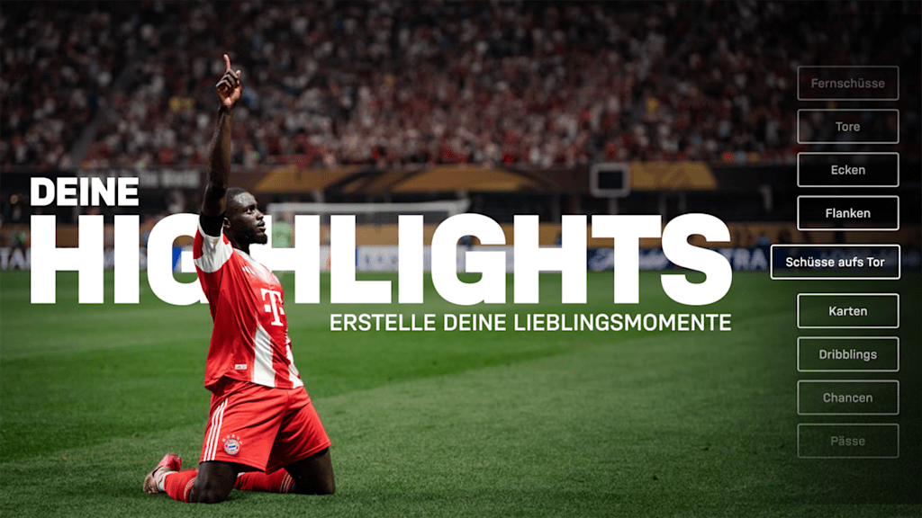 Bewerbung FC Bayern TV Plus Highlight Creator mit unterschiedlichen auswählbaren Highlight-Kategorien