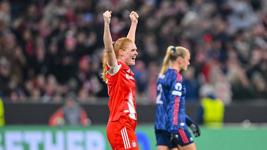Stine Ballisager bejubelt den Sieg über Arsenal in der Allianz Arena.