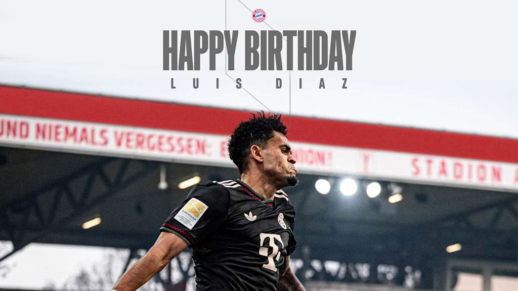 The birthday graphic of Luis Díaz, in the picture he's celebrating after his dream goal in Berlin.