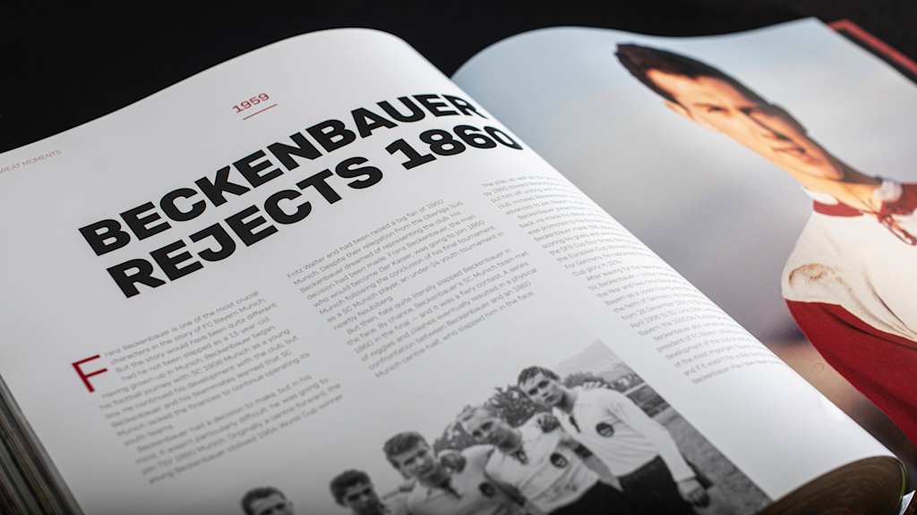 A double page from the FC Bayern Opus book is shown featuring Franz Beckenbauer.