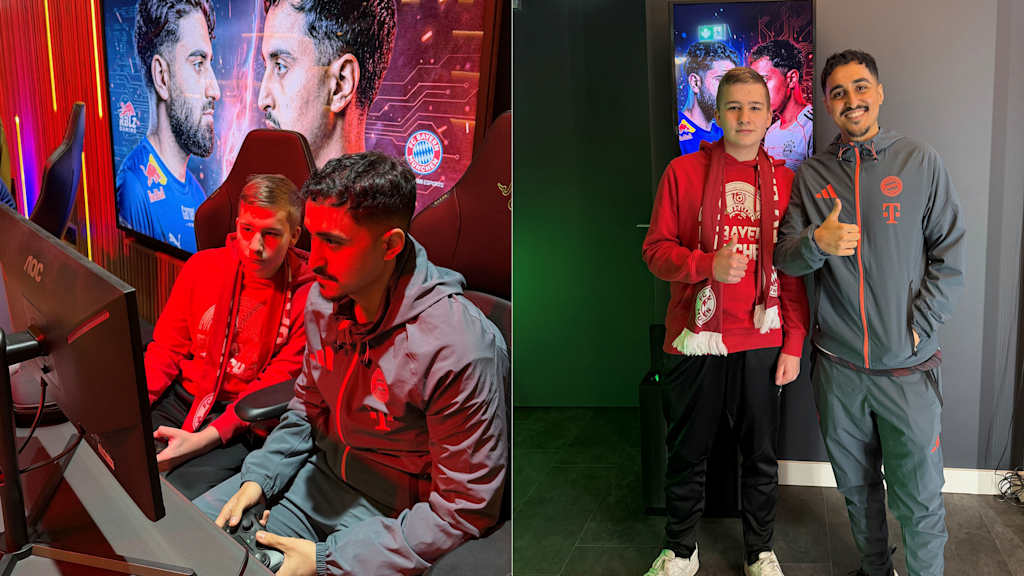 TEENS CLUB-Mitglied Lino Naumann mit FC Bayern Esports-Profi FurkyPlayz während und nach dem Match