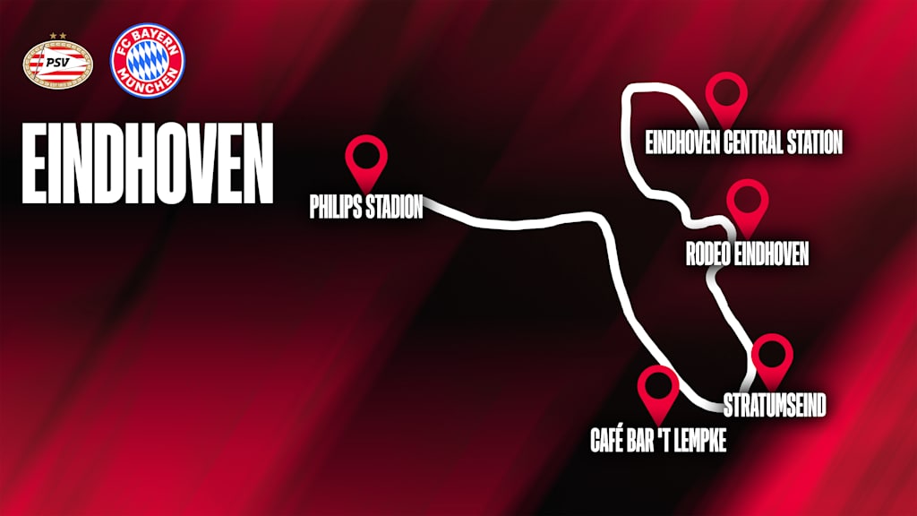 Eine virtuelle Karte von Eindhoven zeigt die Anlaufstellen der Fantipps