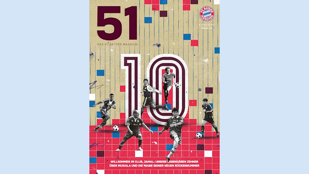 Cover des FC Bayern Magazin 51 Februar 2026 mit einer Illustration legendärer Zehner beim FC Bayern