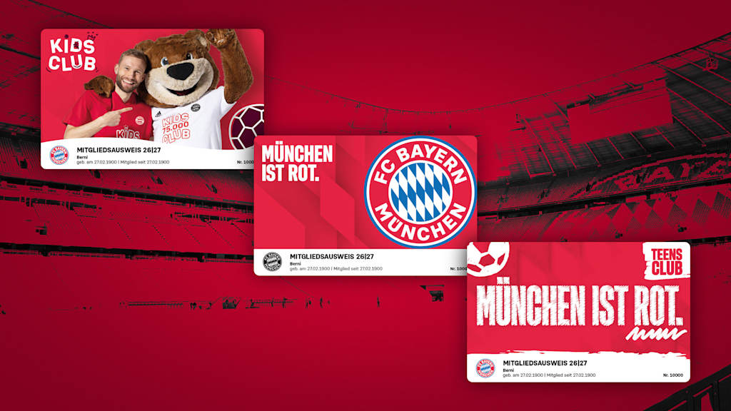 Graphic with the three designs of the 2026/27 membership card