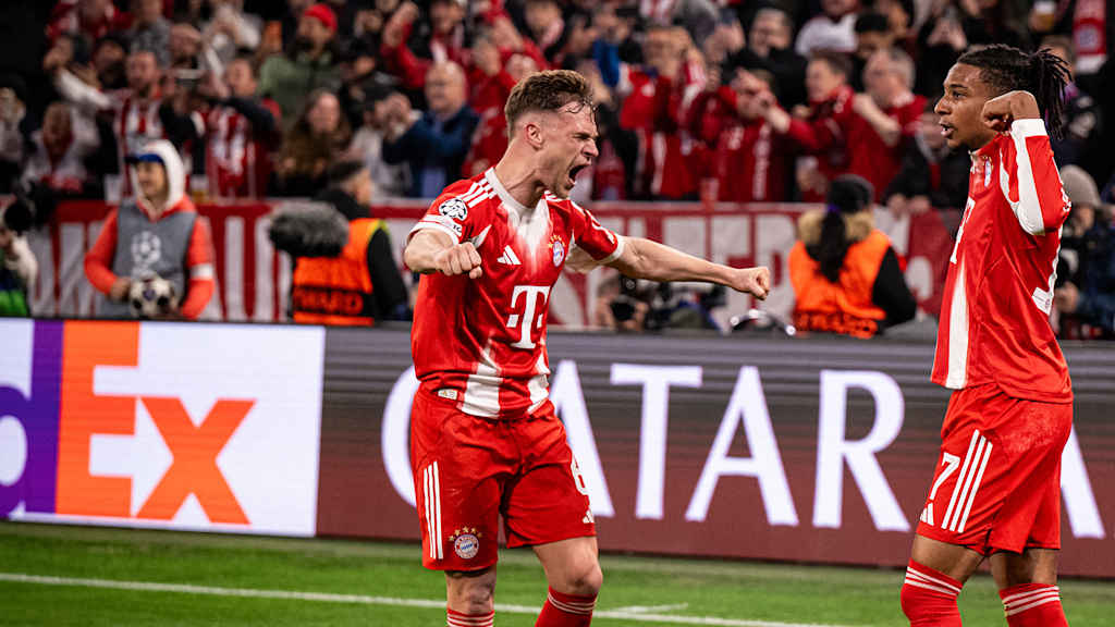 Joshua Kimmich jubelt mit Michael Olise über das 4:3 gegen Real Madrid.