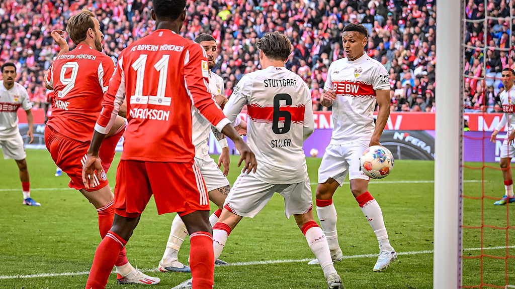 Harry Kane netzt zum 4:1 während des Bundesliga-Heimspiels des FC Bayern gegen den VfB Stuttgart