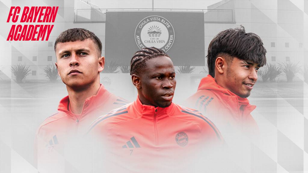Grafik mit drei Nachwuchsspielern des FC Bayern und dem Schriftzug FC Bayern Academy