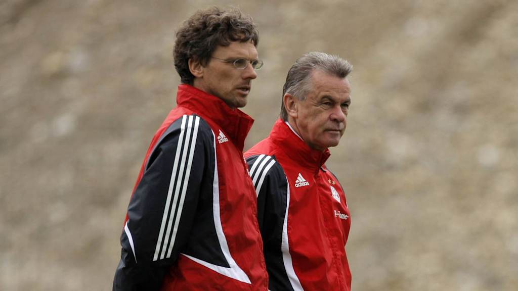 Ottmar Hitzfeld und Michael Henke bei Training des FC Bayern