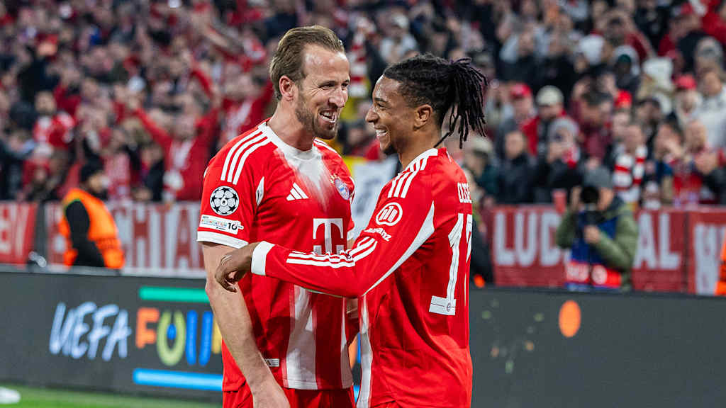 Harry Kane und Michael Olise bejubeln ein Tor gegen Real Madrid