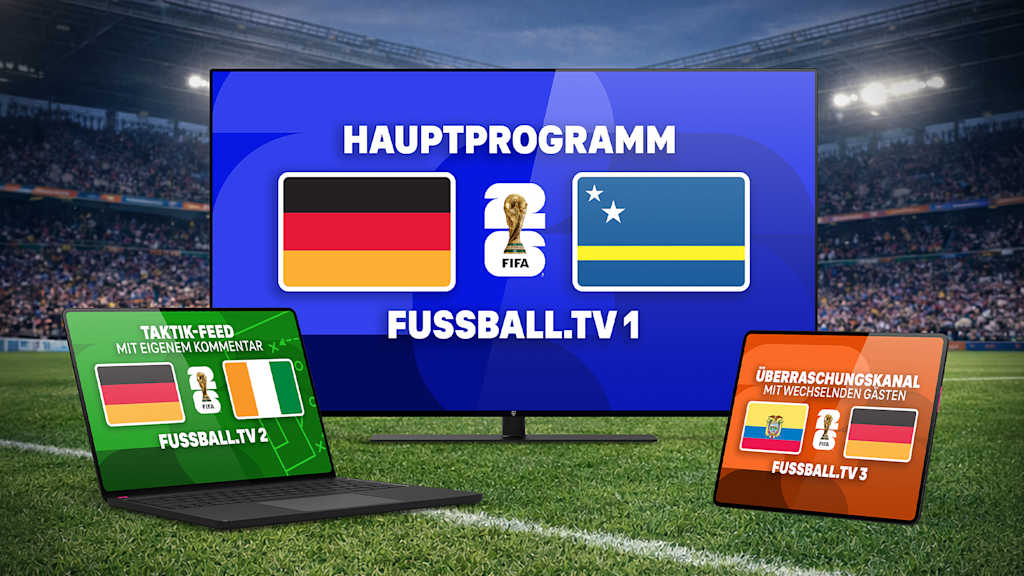 Unterschiedliche Bildschirme/Devieces zeigen die Programmvielfalt von MagentaTV bei der WM
