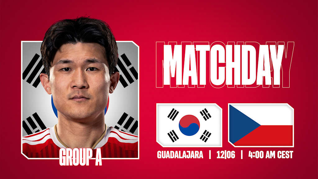 Grafik mit Porträtfoto von Minjae Kim, den Flaggen von Südkorea und Tschechien und dem Schriftzug Matchday