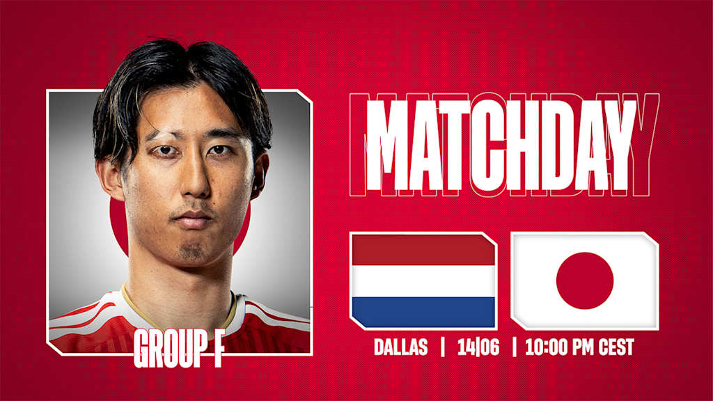 Grafik mit Porträtfoto von Hiroki Ito, den Flaggen von Japan und den Niederlanden und dem Schriftzug Matchday
