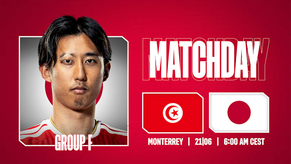 Grafik mit Porträtfoto von Hiroki Ito, den Flaggen von Japan und Tunesien und dem Schriftzug Matchday