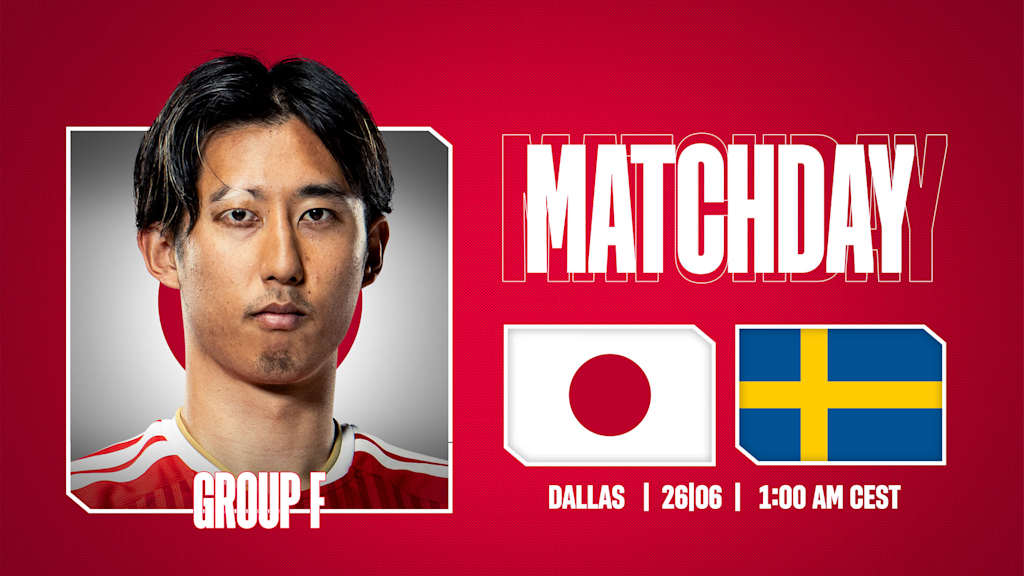 Grafik mit Porträtfoto von Hiroki Ito, den Flaggen von Japan und Schweden und dem Schriftzug Matchday