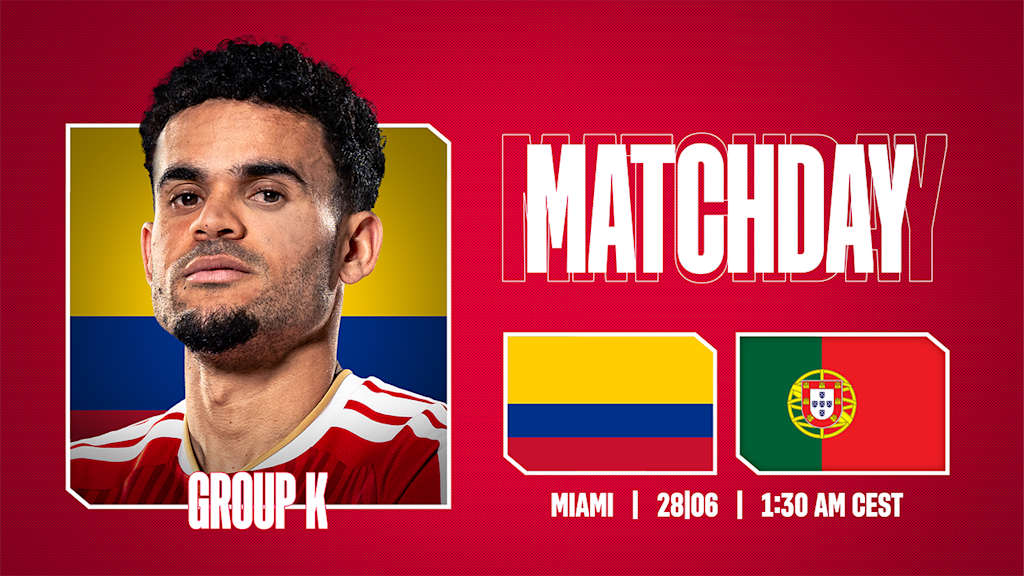 Grafik mit Luis Díaz den Flaggen von Kolumbien und Portugal sowie dem Schriftzug Matchday