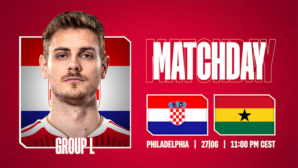 Grafik mit Josip Stanišić den Flaggen von Kroatien und Ghana sowie dem Schriftzug Matchday