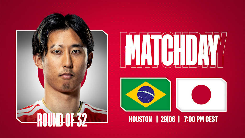 Grafik mit Porträtfoto von Hiroki Ito, den Flaggen von Japan und Brasilien und dem Schriftzug Matchday