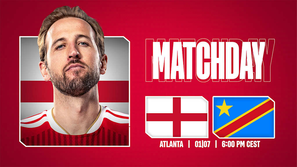 Grafik mit Harry Kane sowie den Flaggen von Kongo und England und dem Schriftzug Matchday