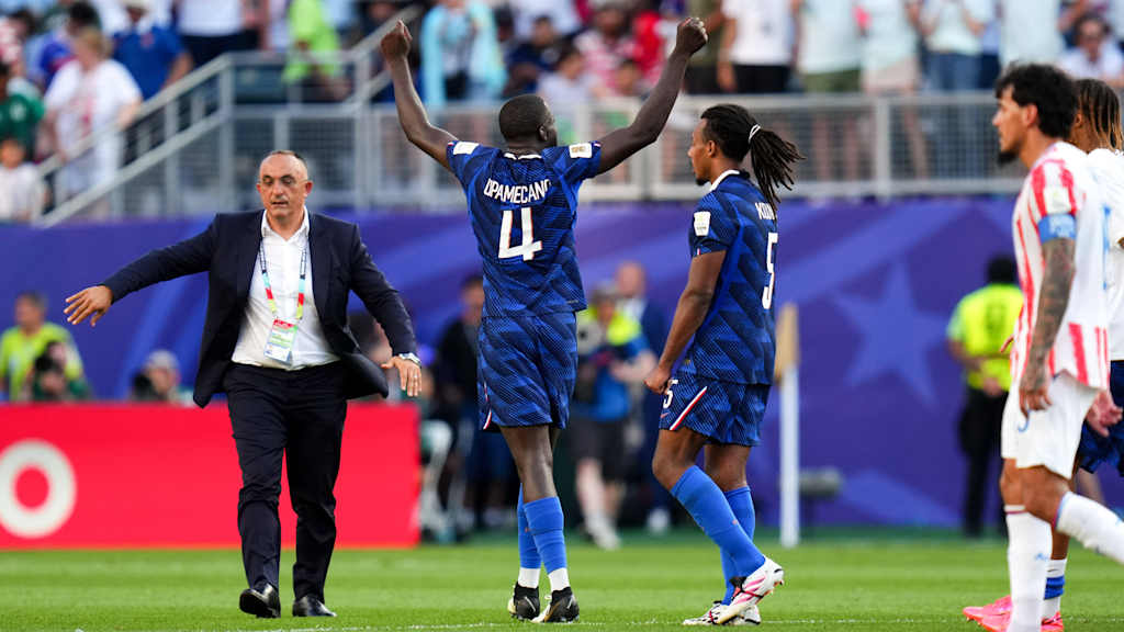 Dayot Upamecano celebrates France's win