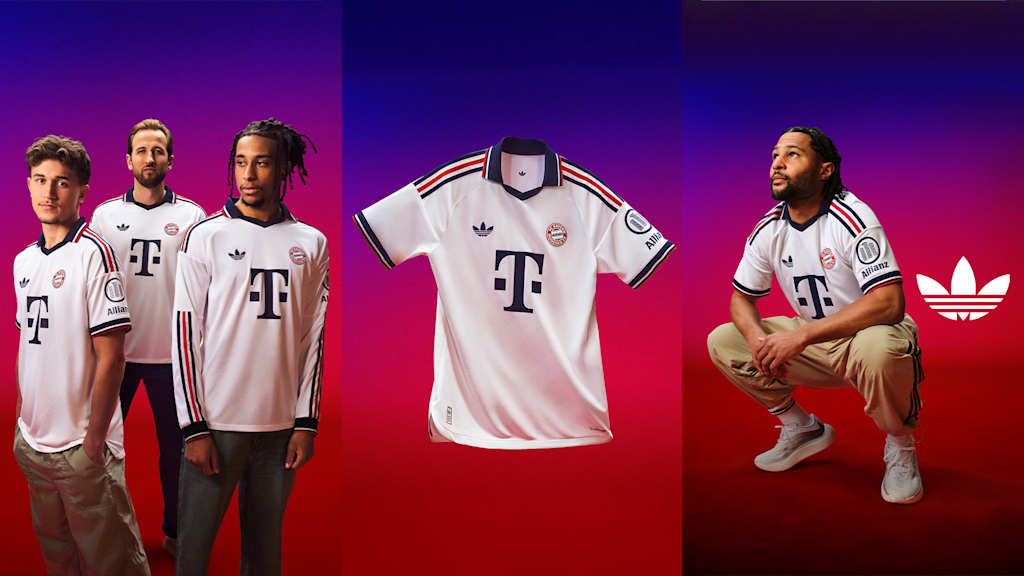 Das neue Auswärtstrikot des FC Bayern für die Saison 2026/27 im Retro-Look in schlichtem Weiß mit Polo-Kragen und rot-marineblauen Details ist ab sofort im online Store erhältlich.