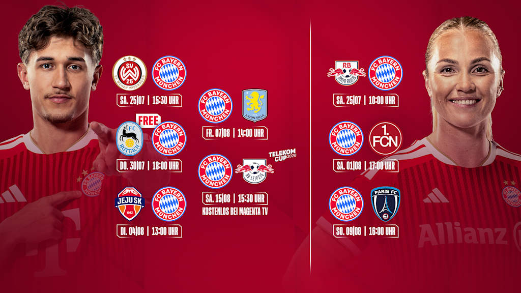 Grafik mit den Testspielen des FC Bayern in der Vorbereitung 2026