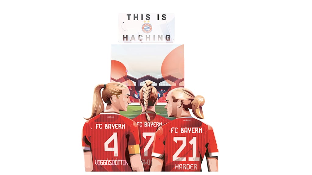 Illustration von Spielerinnen des FC Bayern und dem Schriftzug This is Haching