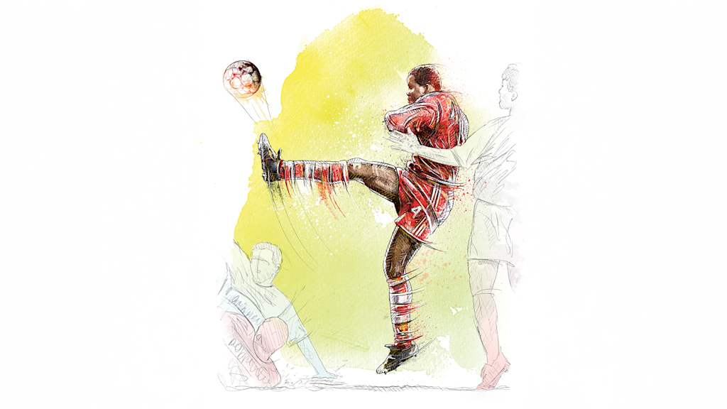 Illustration von Sammy Kuffour bei einem Befreiungsschlag