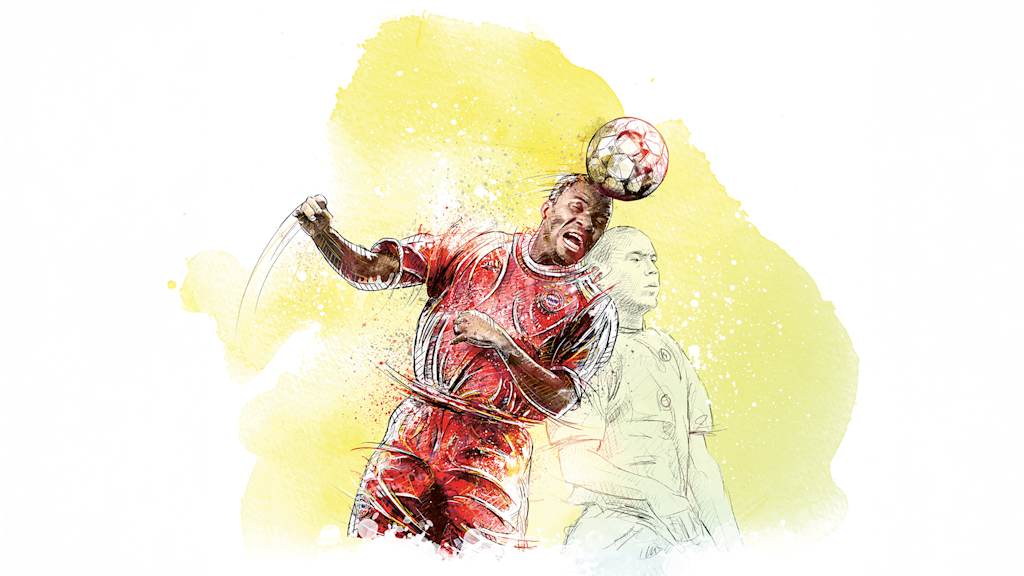 Illustration von Sammy Kuffour im Kopfballduell