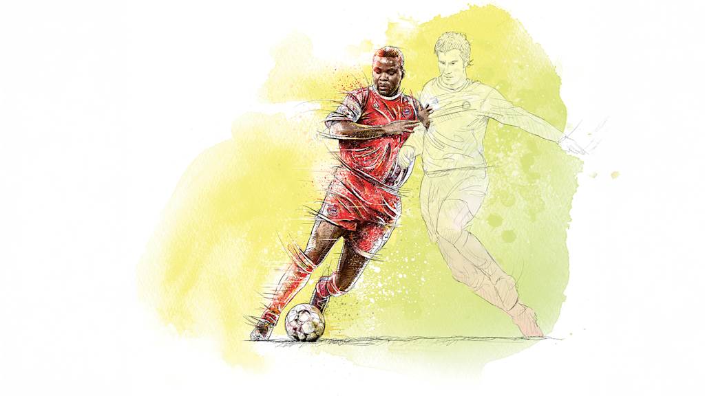 Illustration von Sammy Kuffour im Zweikampf