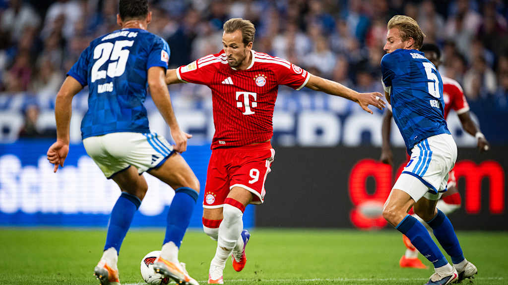 Harry Kane am Ball im Bundesliga-Spiel des FC Bayern beim FC Schalke 04