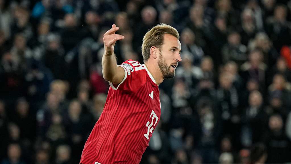 Harry Kane bejubelt den Ausgleichstreffer während des Auswärtsspiels des FC Bayern in der Champions League bei Viking Stavanger
