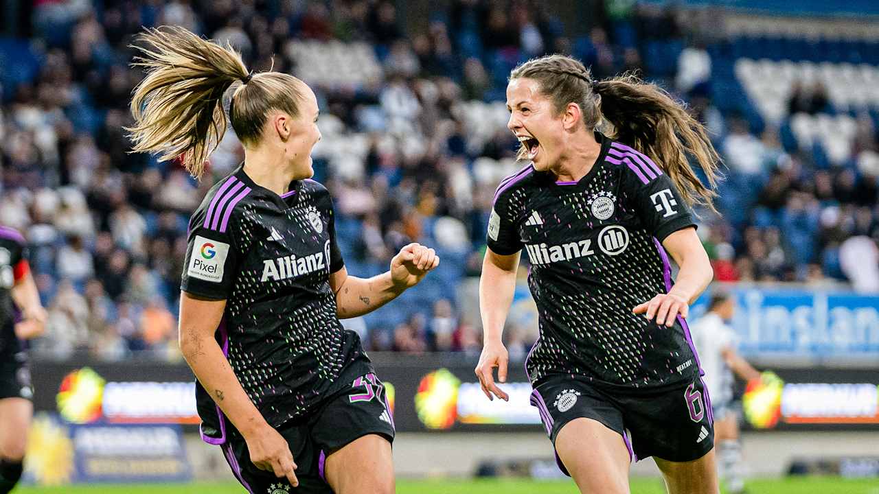 Tuva Hansen, Georgia Stanway, celebration, FC Bayern Women at MSV Duisburg