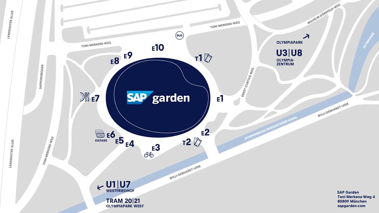 Übersicht der Eingänge am SAP Garden