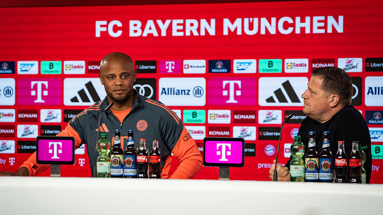 Vincent Kompany und Max Eberl im Pressetalk des FC Bayern