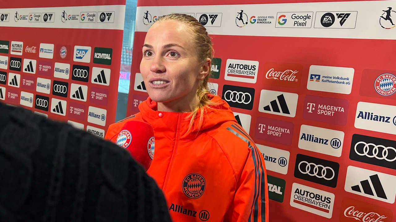 Glódís Viggósdóttir gibt ein Interview nach dem Sieg der FCB-Frauen gegen Leipzig.