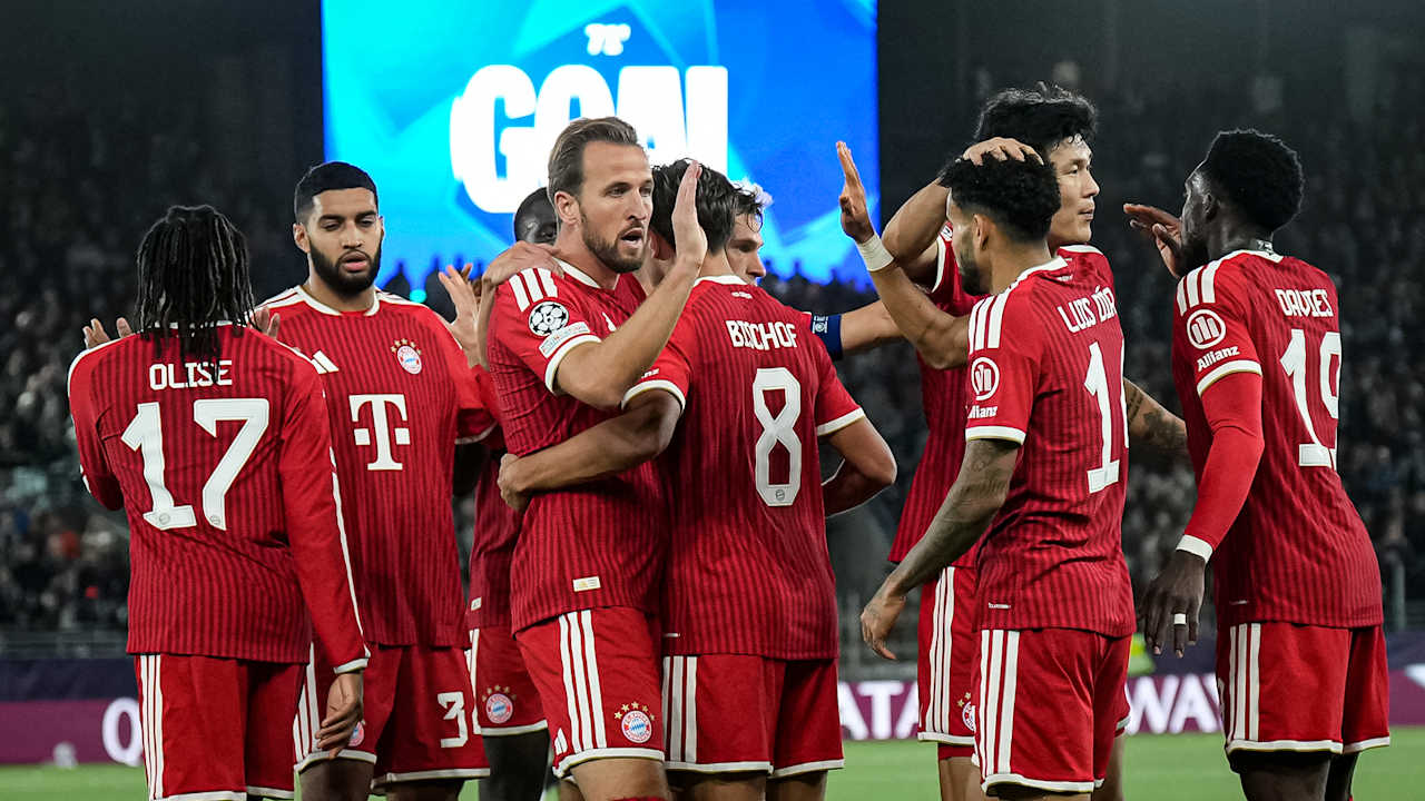 Harry Kane, Tom Bischof und Co. jubeln während des Auswärtsspiels des FC Bayern in der Champions League bei Viking Stavanger