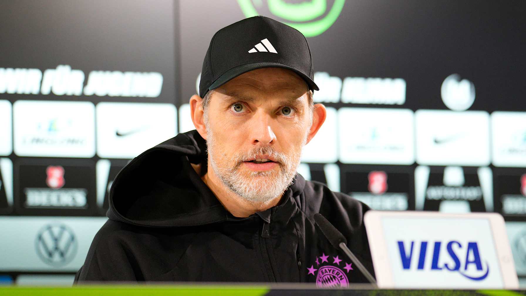 Thomas Tuchel at his press conference in Wolfsburg