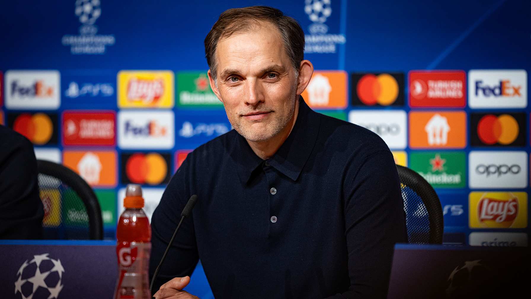 Thomas Tuchel auf der Pressekonferenz des FC Bayern nach dem Champions League-Spiel gegen Real Madrid