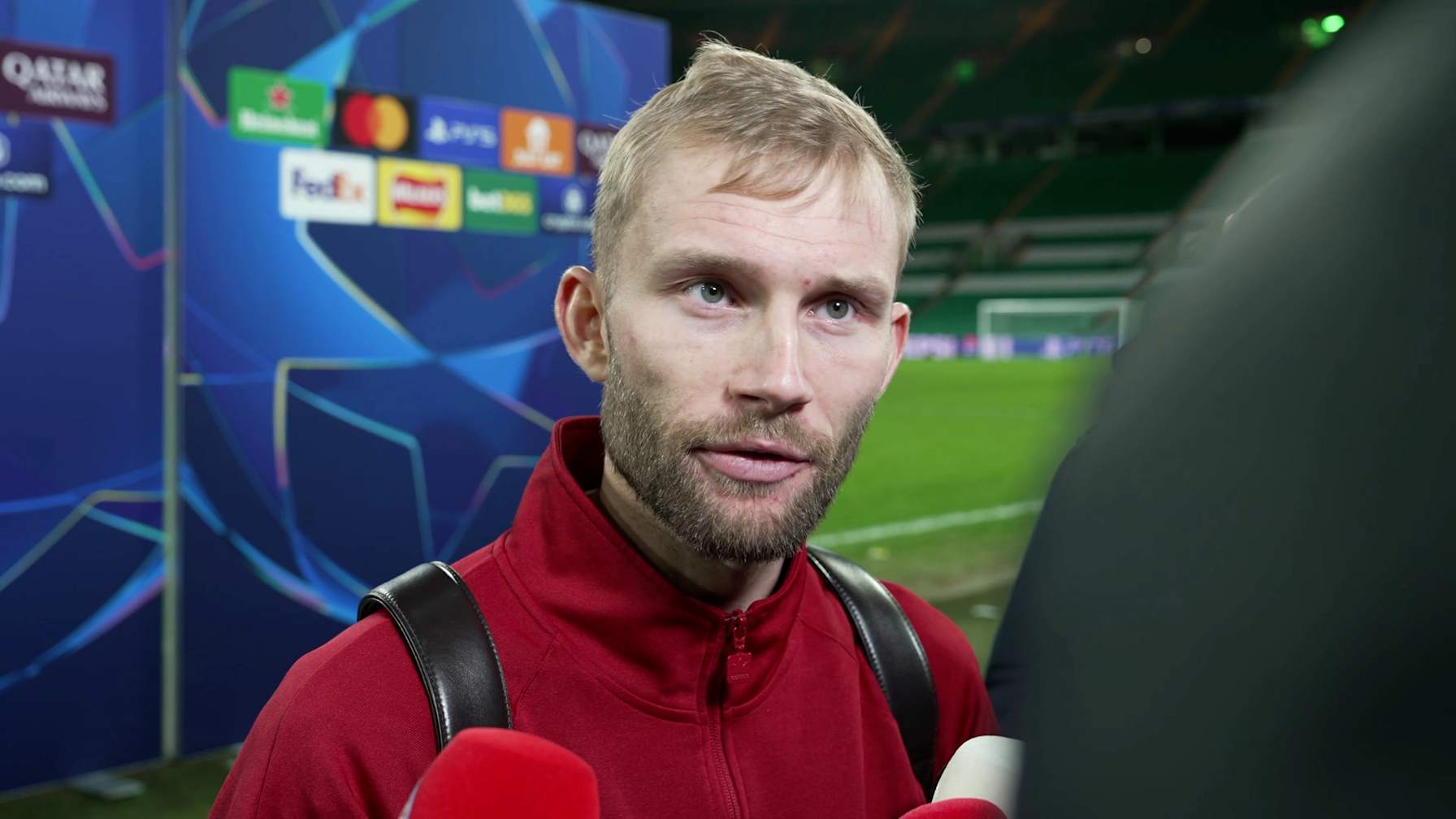Konrad Laimer interviewed after FC Bayern's Champions League match at Celtic