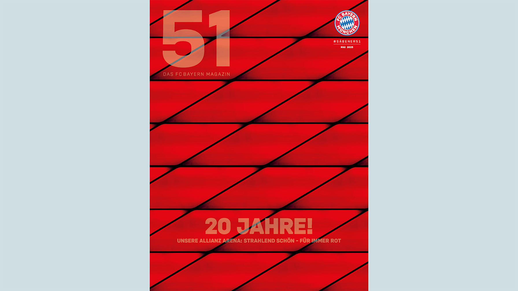 Cover des FC Bayern Mitgliedermagazins 51 im Mai 2025 - Fassade der Allianz Arena