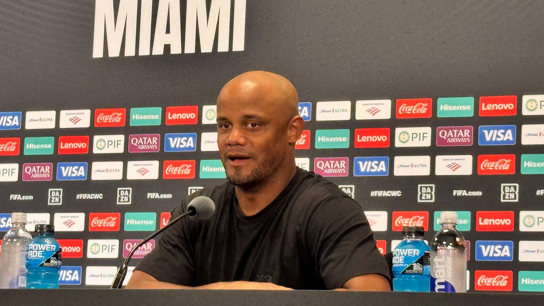 Vincent Kompany at the press conference after FC Bayern's Club World Cup game against Boca Juniors