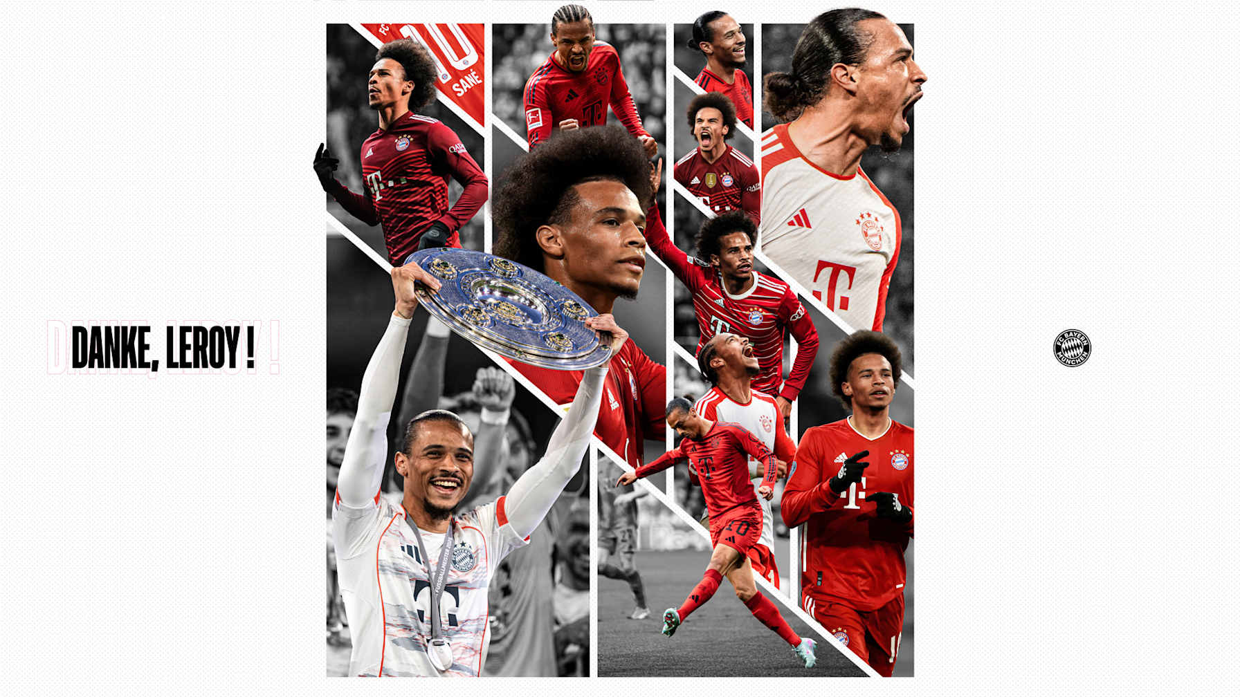 Grafik zum Abschied von Leroy Sane mit Fotos von Sane und dem Schriftzug "Danke, Leroy!"