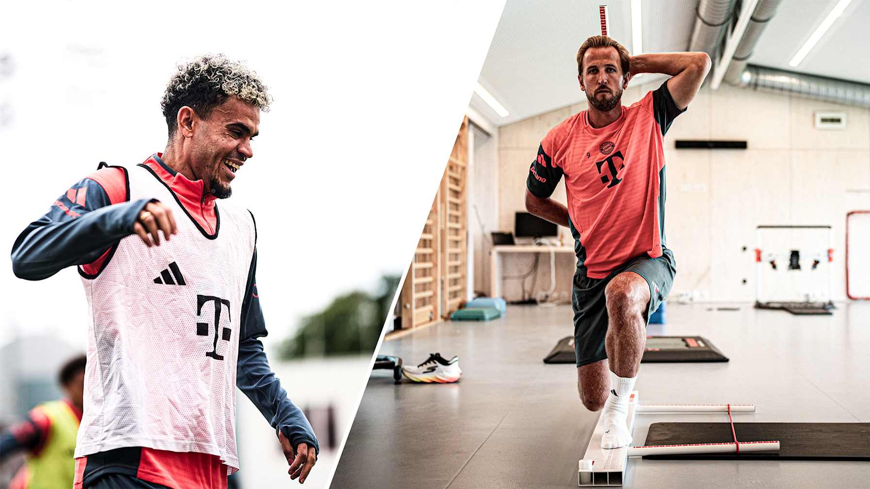 Grafik mit Luis Diaz und Harry Kane im Training des FC Bayern