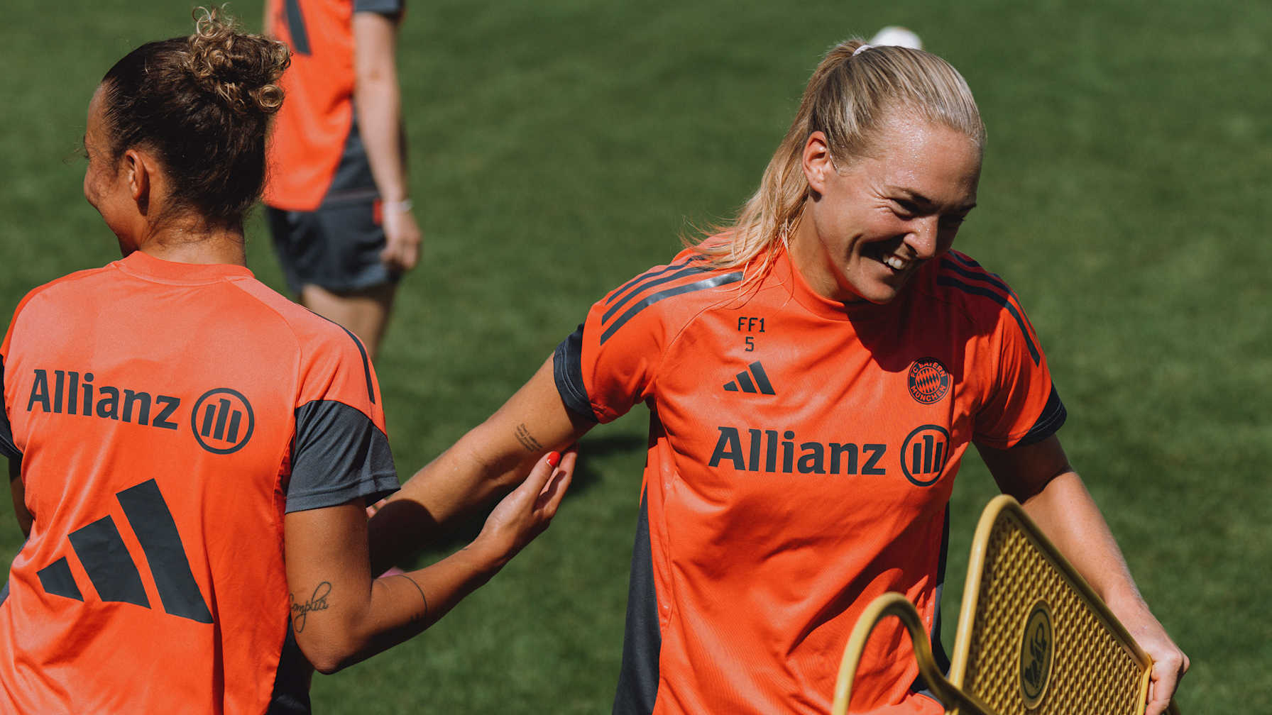Magdalena Eriksson of FC Bayern Women laughing in training