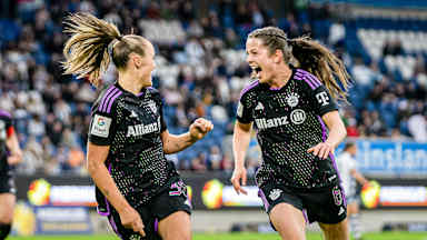 Tuva Hansen, Georgia Stanway, celebration, FC Bayern Women at MSV Duisburg