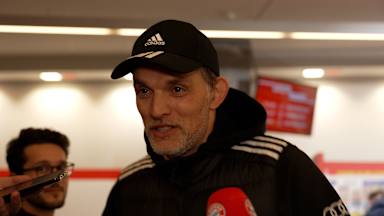 Thomas Tuchel speaking to journalists after FC Bayern's Bundesliga match at 1. FC Union Berlin.