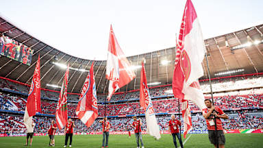 Fahnenträger in der Allianz Arena vor einem Heimspiel des FC Bayern