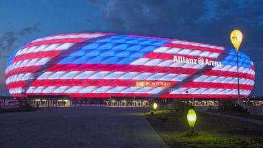 Allianz Arena illuminated in the US flag