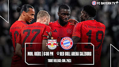 Grafik: Ankündigung Testspiel FC Red Bull Salzburg - FC Bayern am 06. Januar 2025